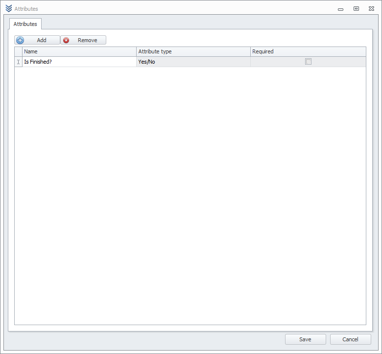Attributes window – “Add” button