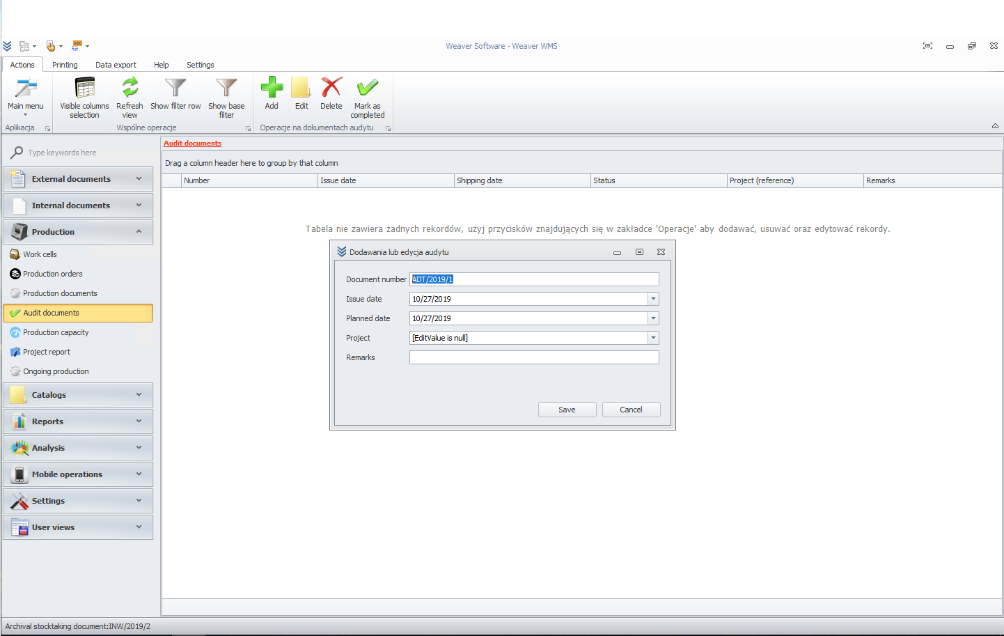 Editing audit document