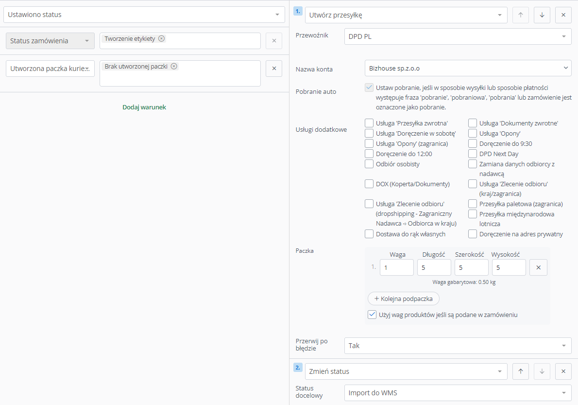 Automatic action setup – Create a label