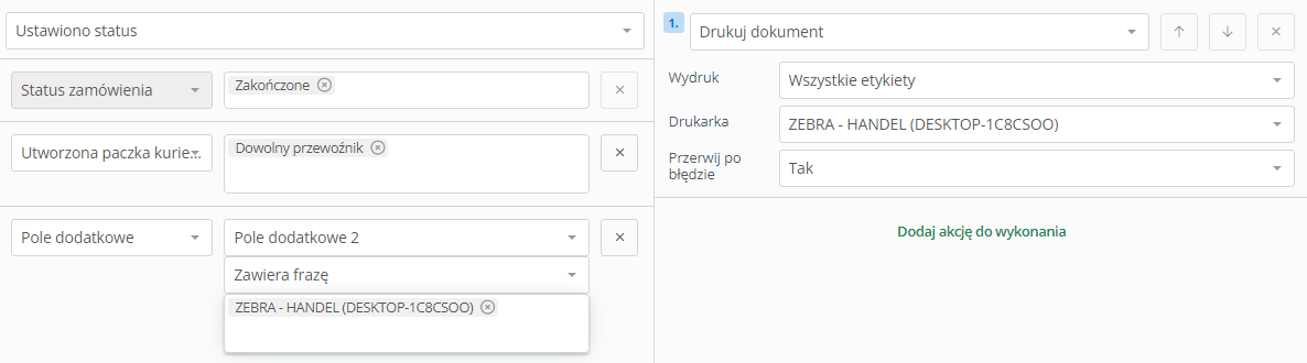 Automatic action setup – Multiple printers