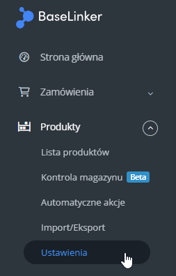 Product menu in Baselinker