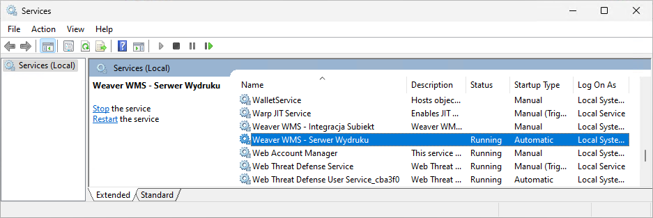 Print server service in the Windows services window