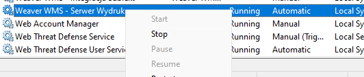Starting the print server in Windows services