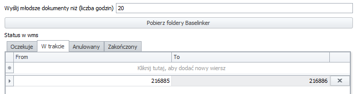 Setup of the 'In Progress' status in WMS