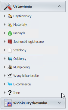 Settings menu in WMS – print servers