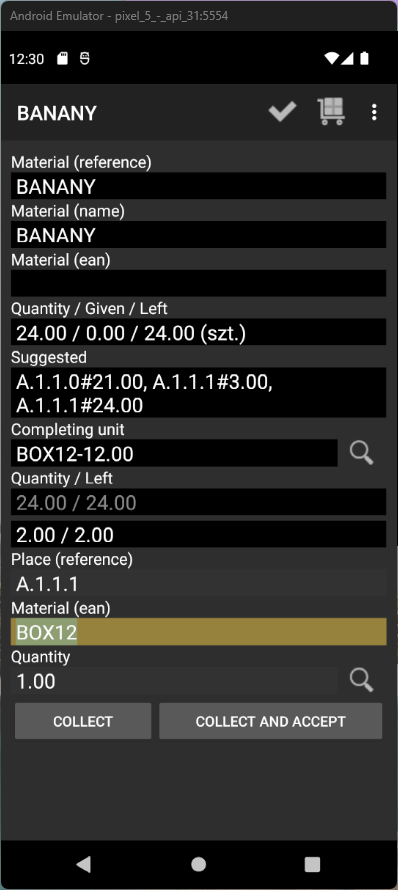 Processing on mobile terminal - Step 1