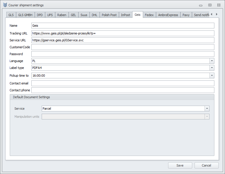 Geis Configuration Window Geis Configuration Window