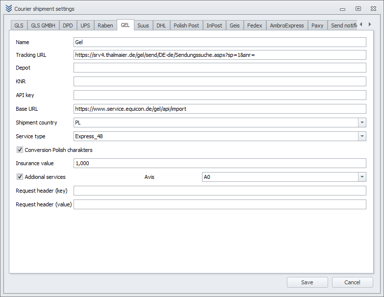 GEL Configuration Window GEL Configuration Window