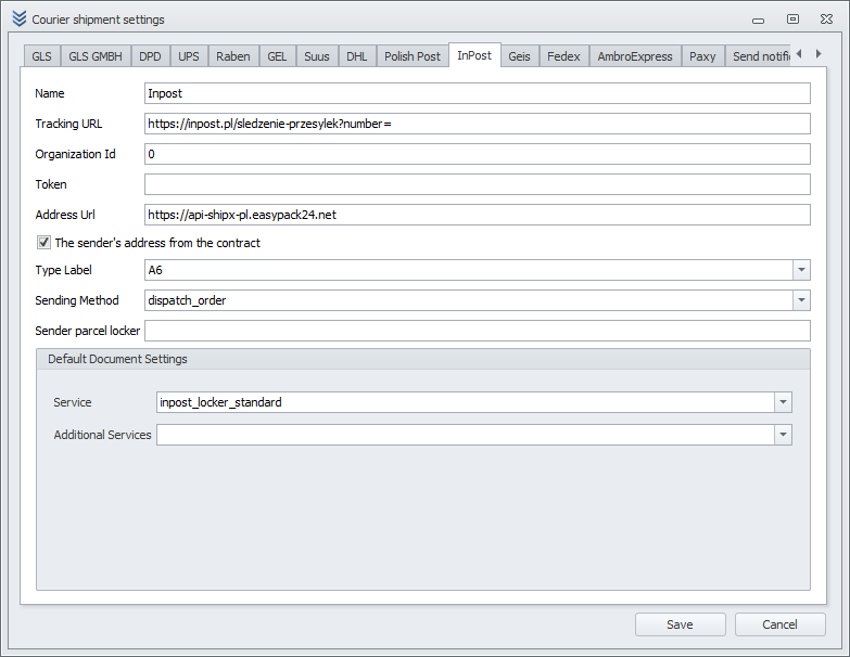 InPost Configuration Window InPost Configuration Window