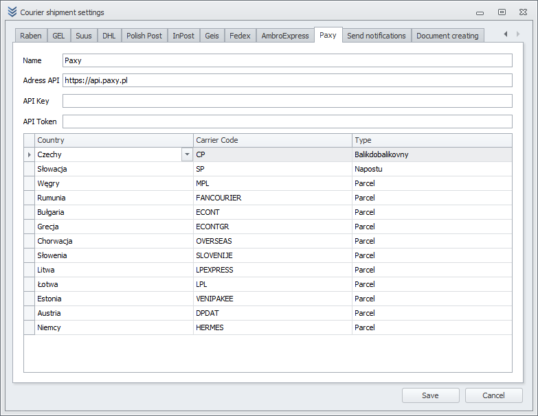 Paxy Configuration Window Paxy Configuration Window
