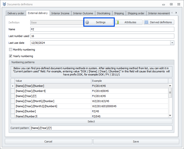 Selecting a document in the tabs