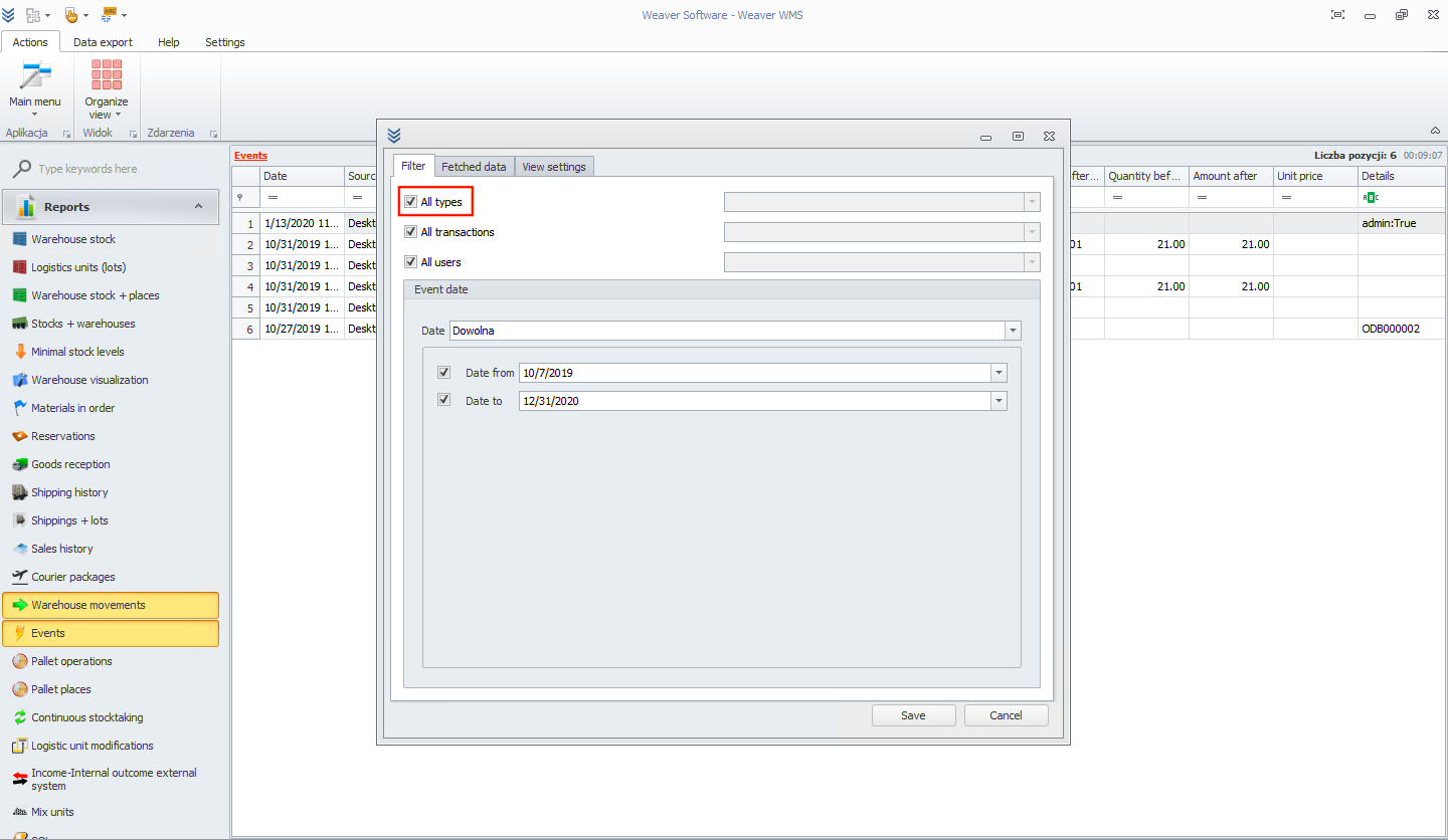 Create event filters in Weaver WMS