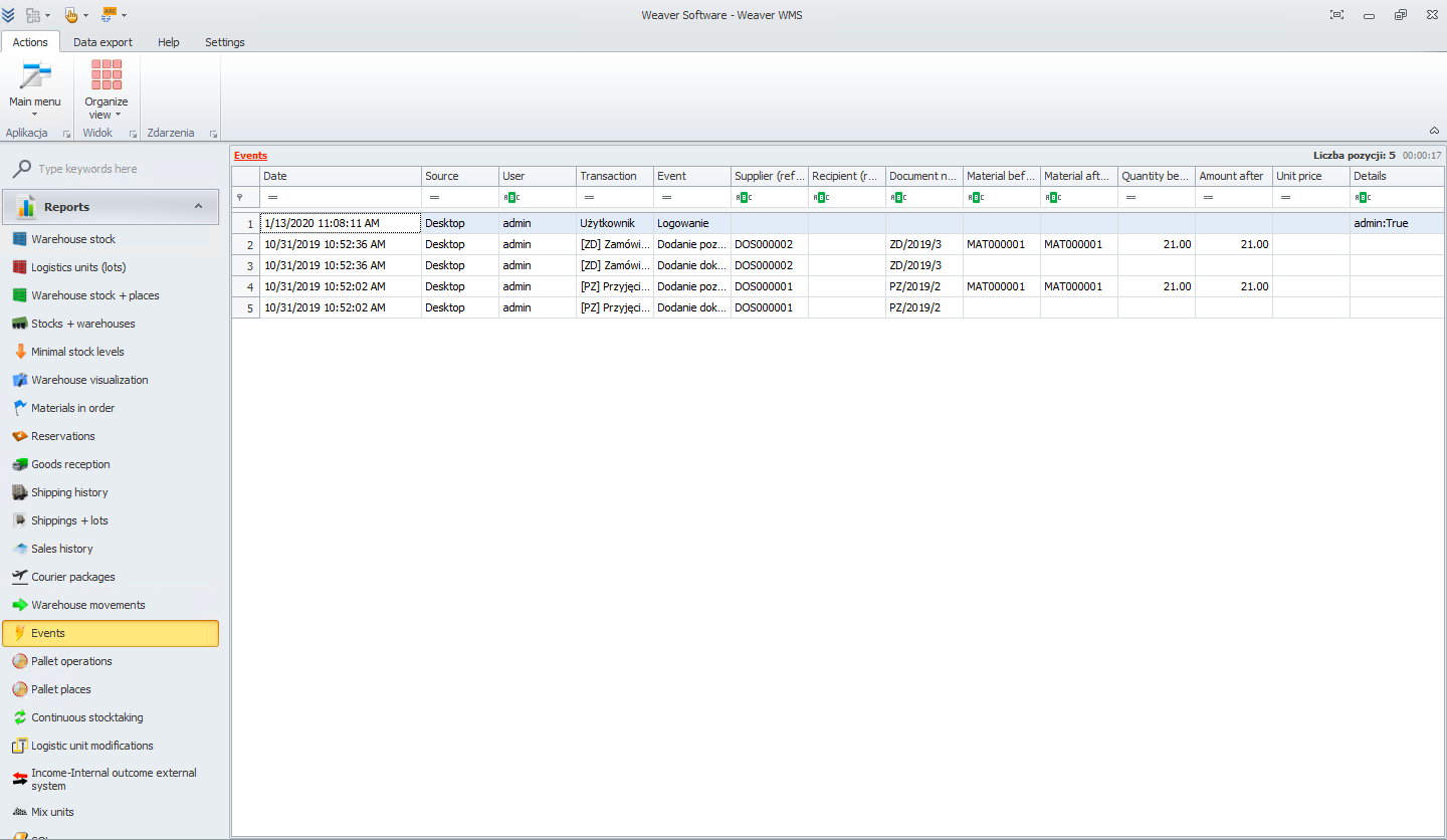 View filtered events in Weaver WMS
