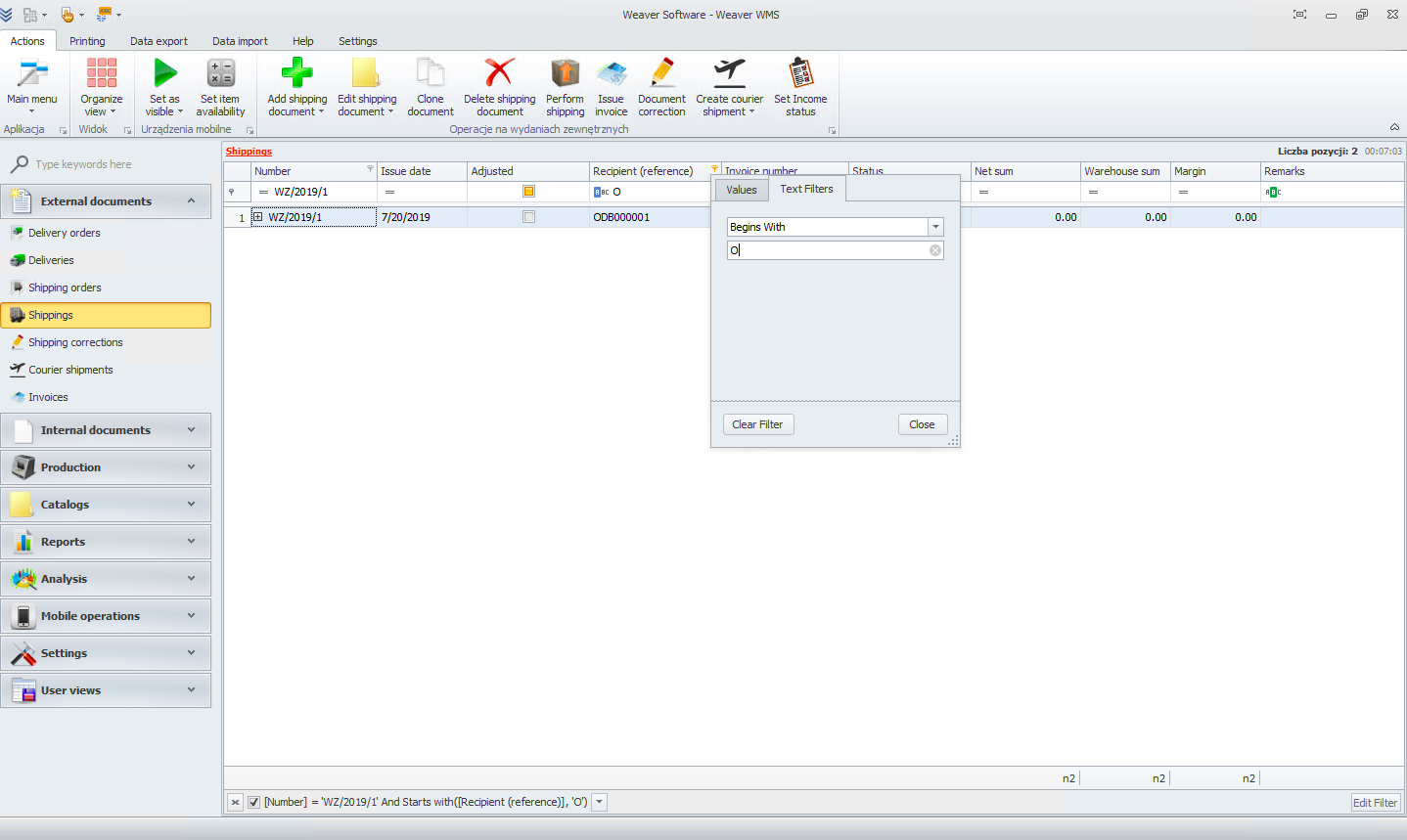 Text filter in Weaver WMS