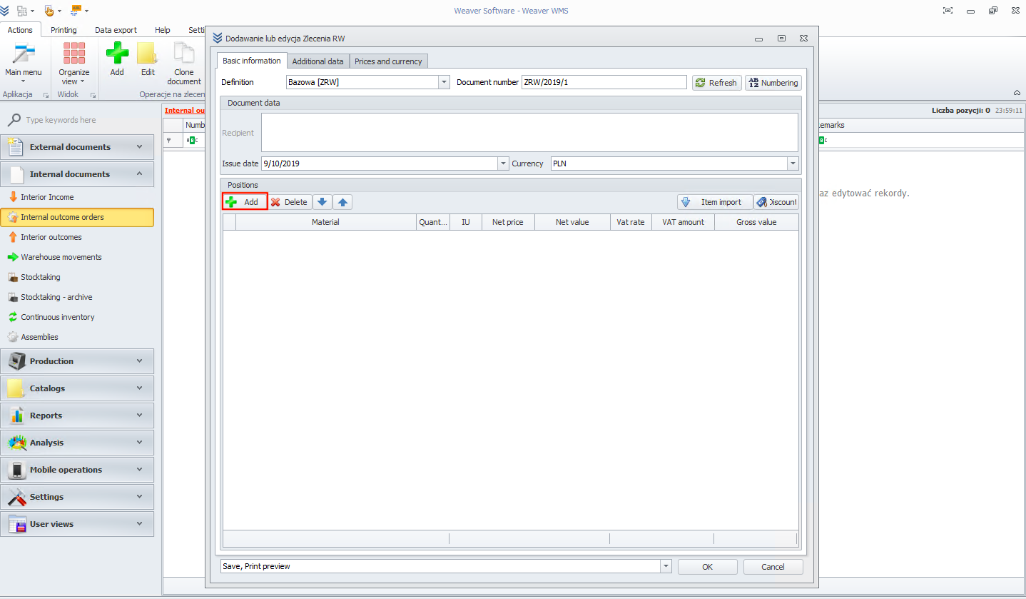 Adding a position in internal outcome orders
