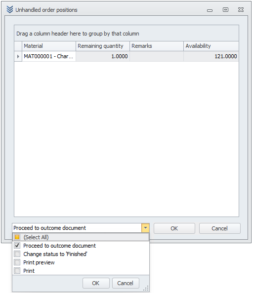 Showing unhandled positions in internal outcome orders