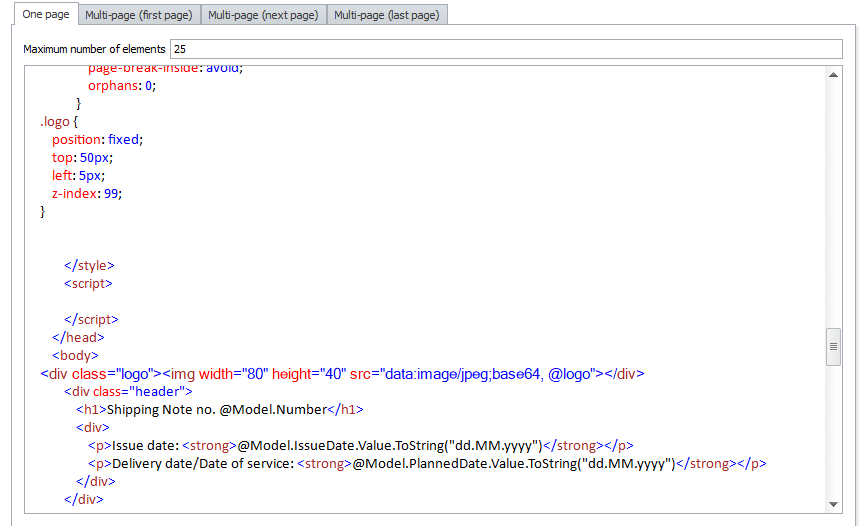 Editing the print template in Weaver WMS