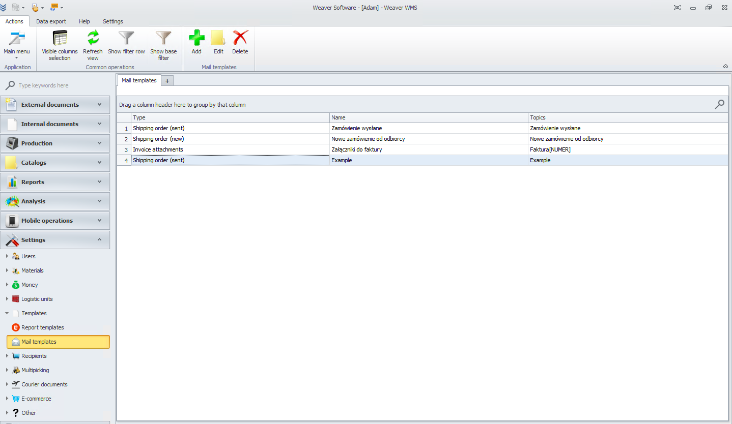 Completed email template in Weaver WMS Completed email template in Weaver WMS