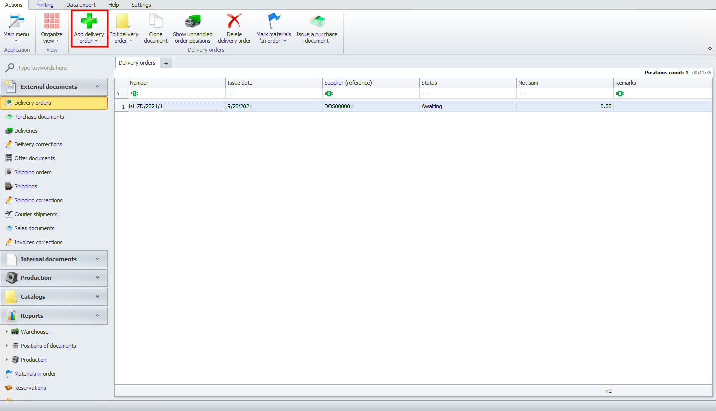 Adding a delivery order in Weaver WMS