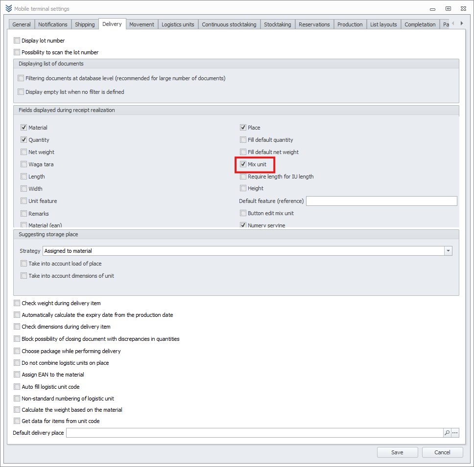 Mobile terminal settings – mixed unit Mobile terminal settings – mixed unit