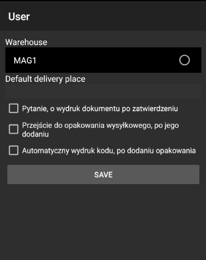 User configuration view in Weaver WMS