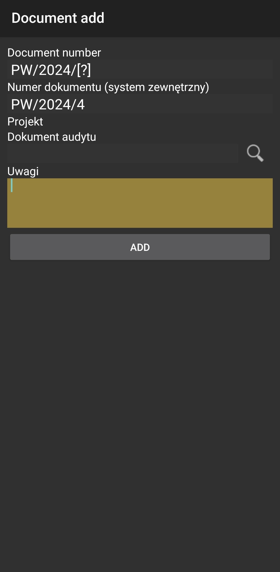 Type document number and comments