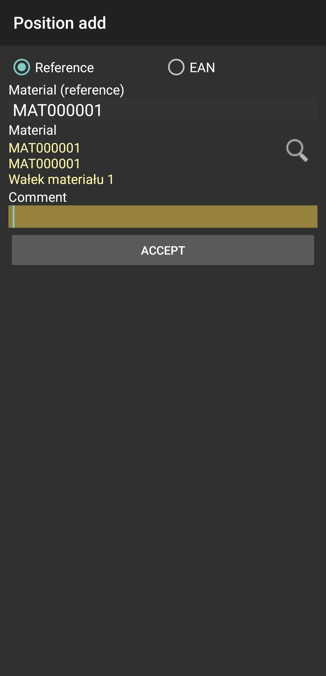 Scan material or select from the list