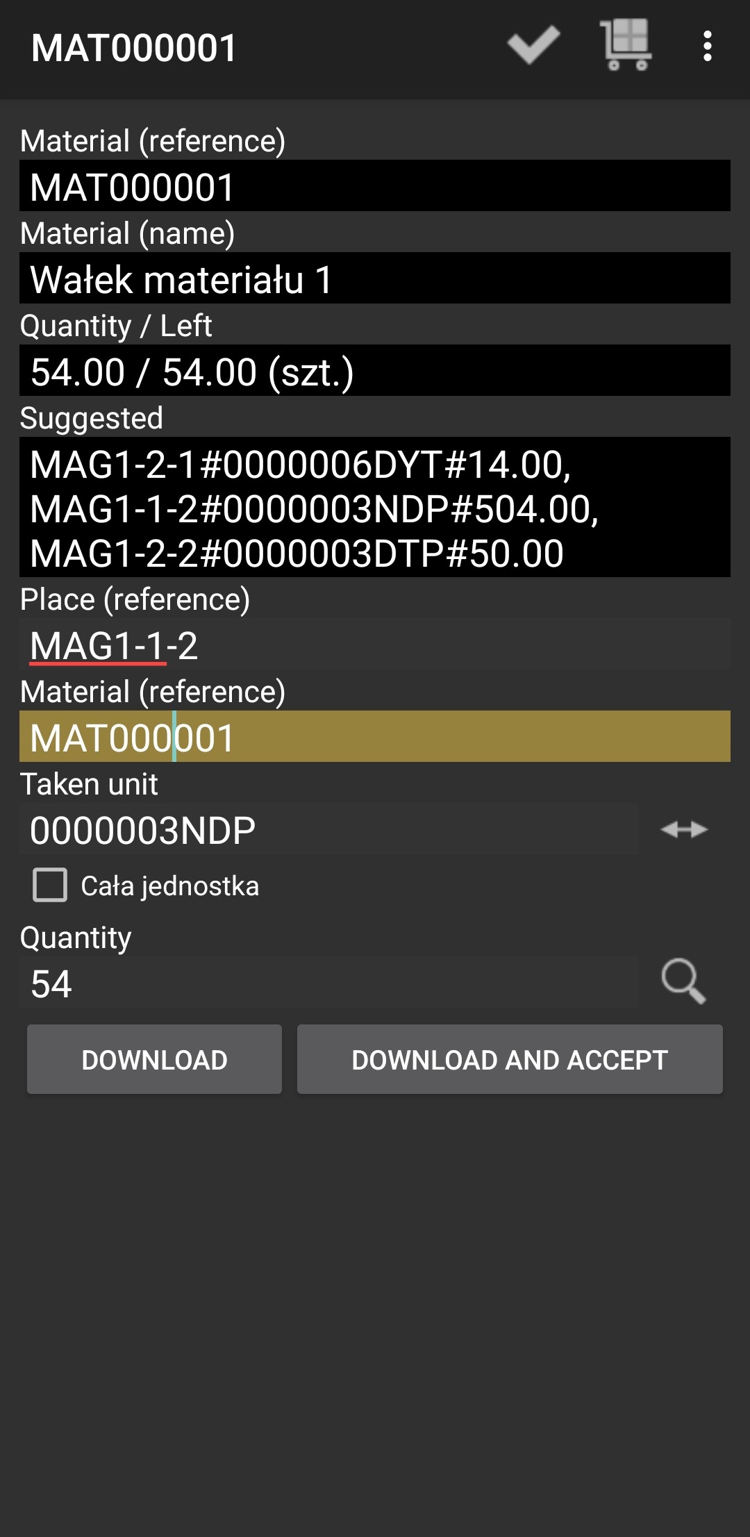 Repeat the action for additional materials