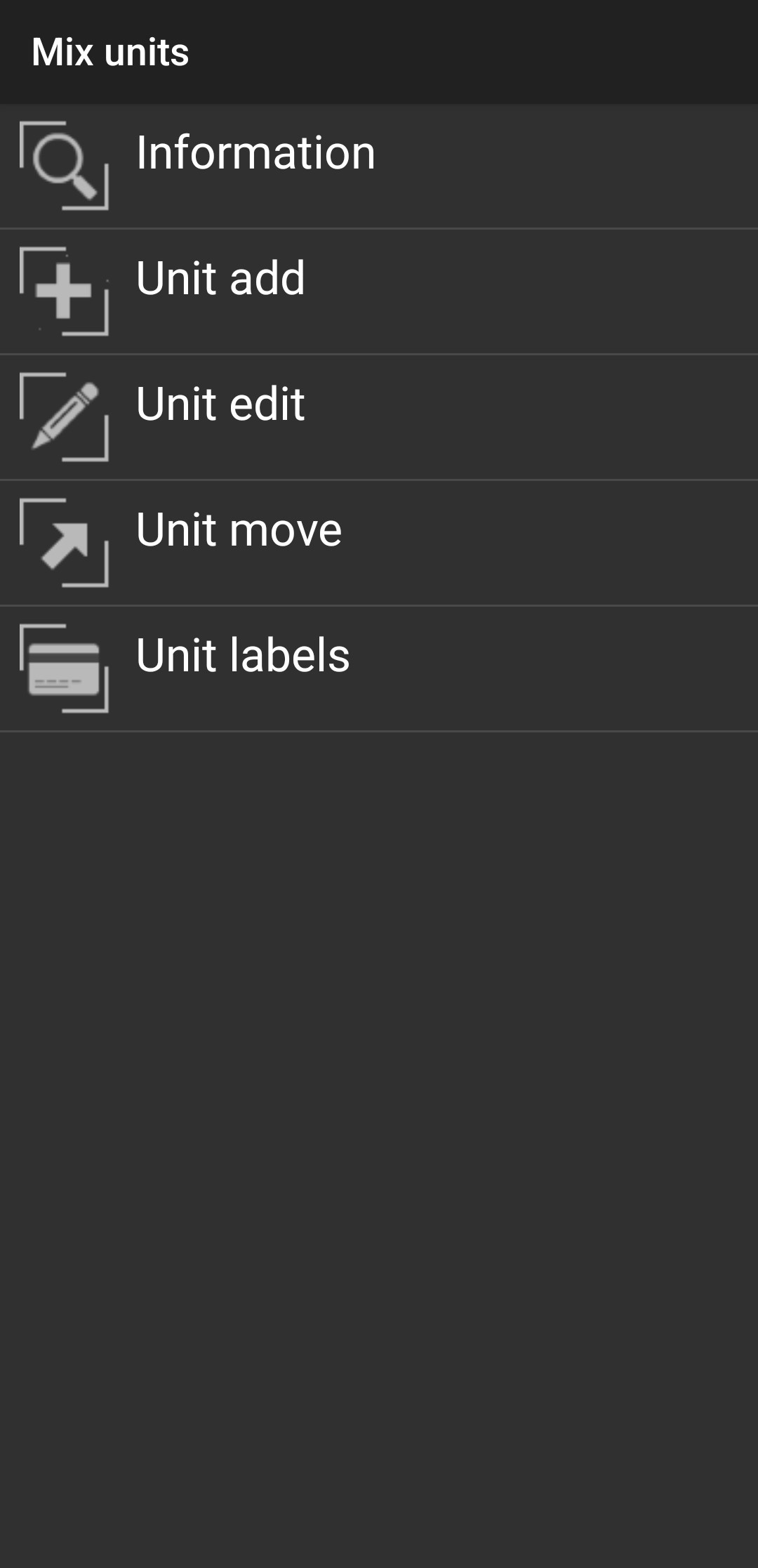 Menu for adding mix unit in WMS Weaver