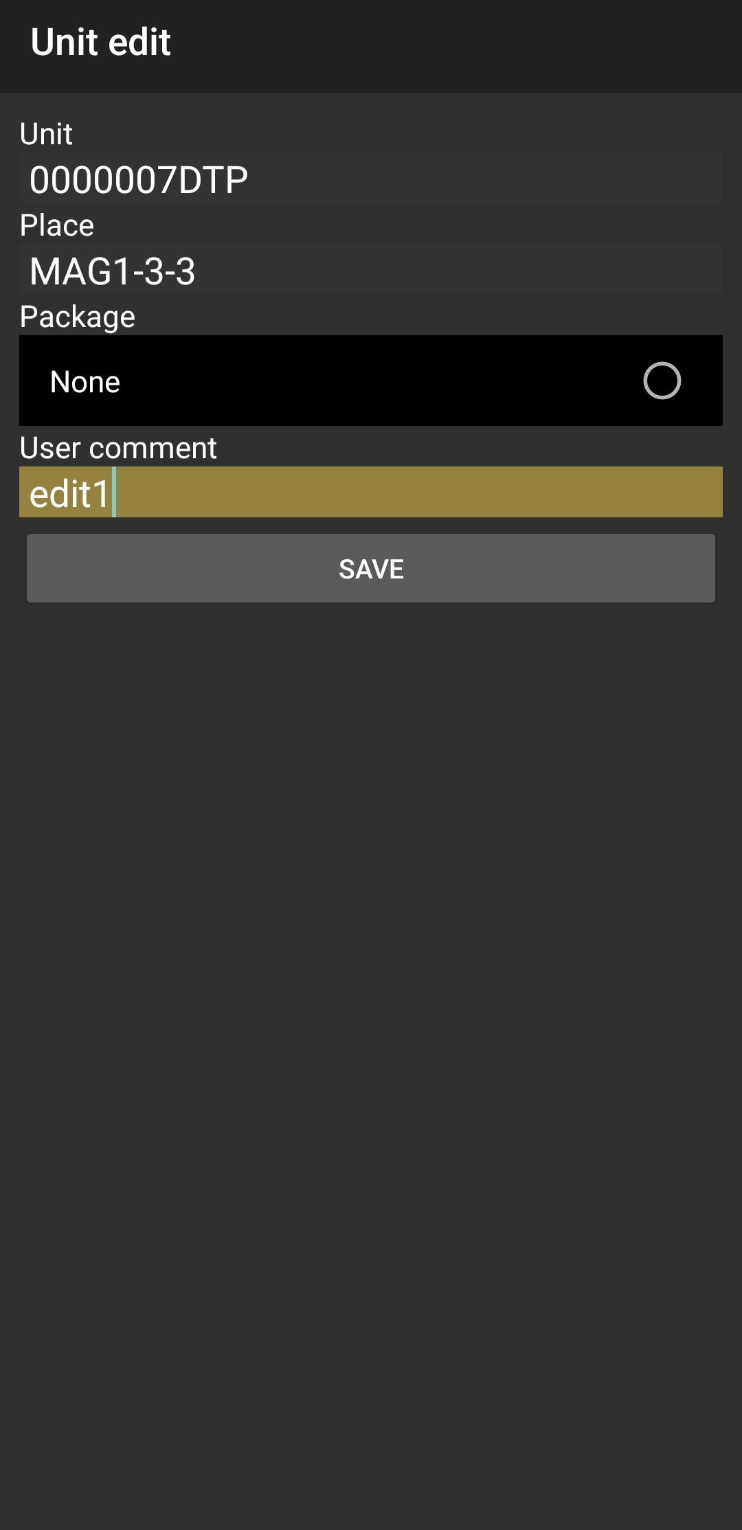 Edit package and comment for the unit in Weaver WMS