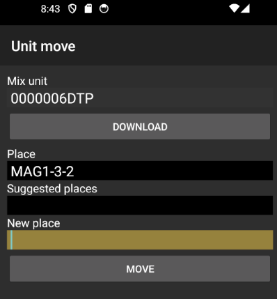 Current location of the mix unit