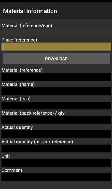 Material information displayed by place and material code