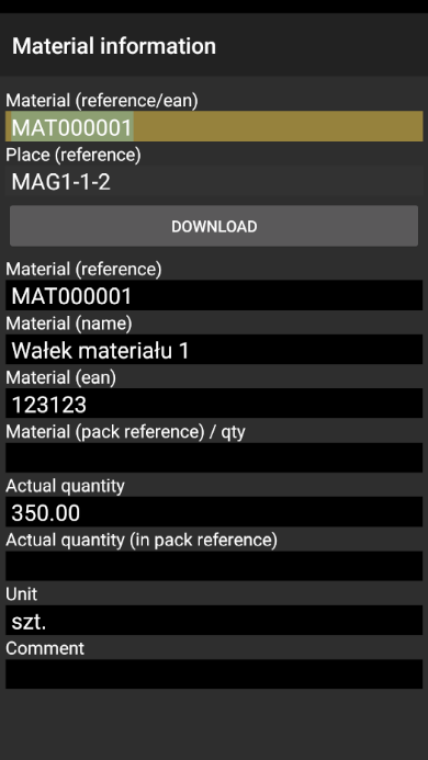 Verify material details and destination
