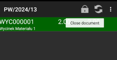 Option to close the document in the mobile system
