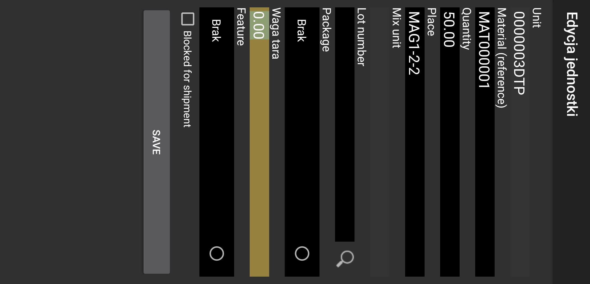 Button to save changes to the logistic unit