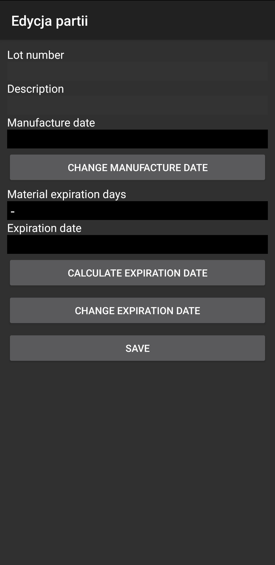 Option to add Lot number and expiration date
