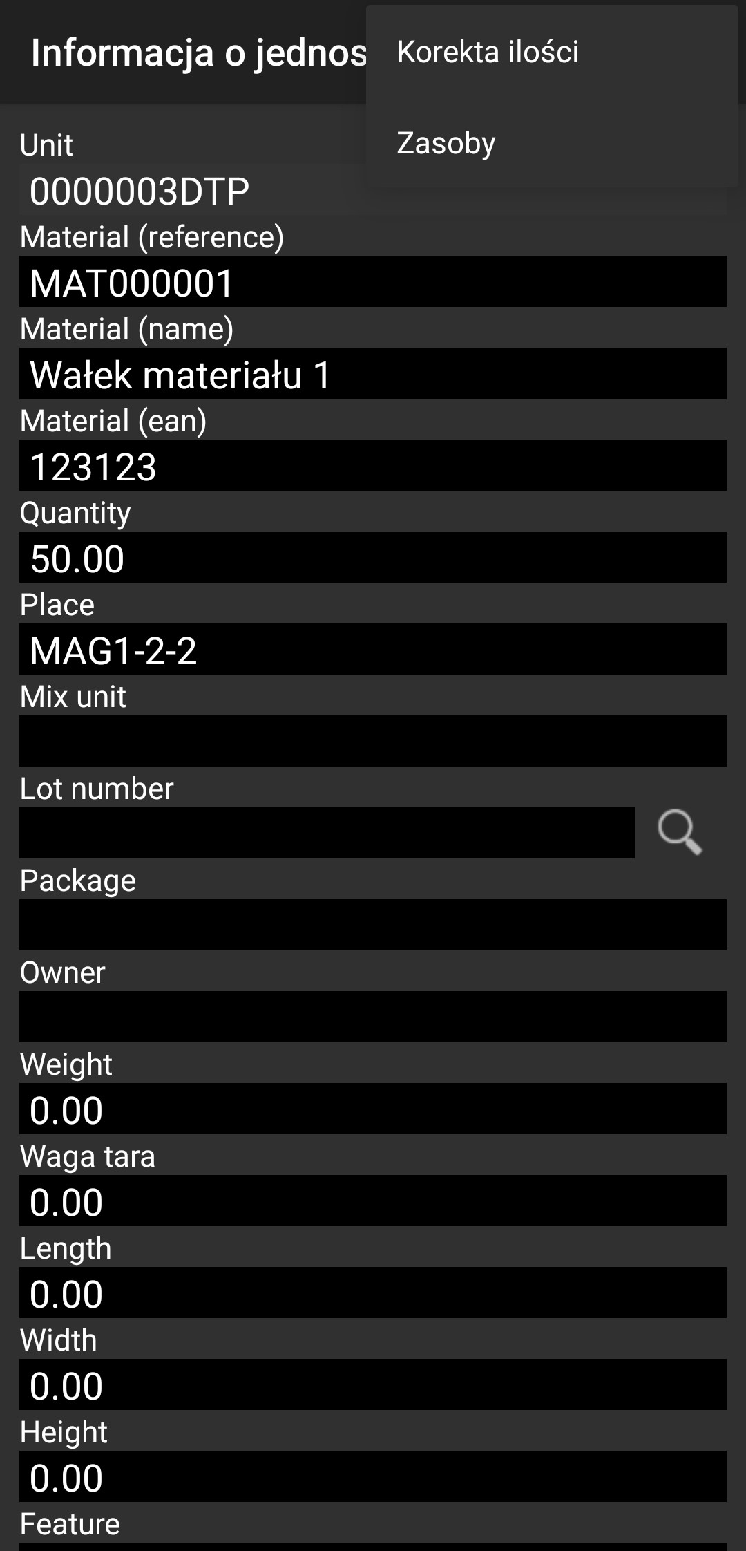 Option to change quantity using the menu