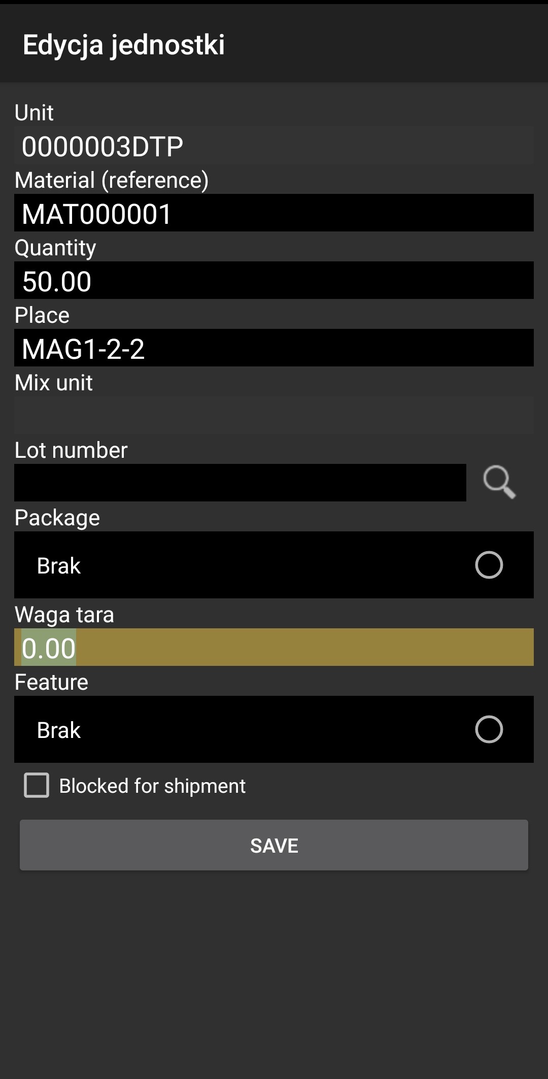 Edit option for logistic unit details