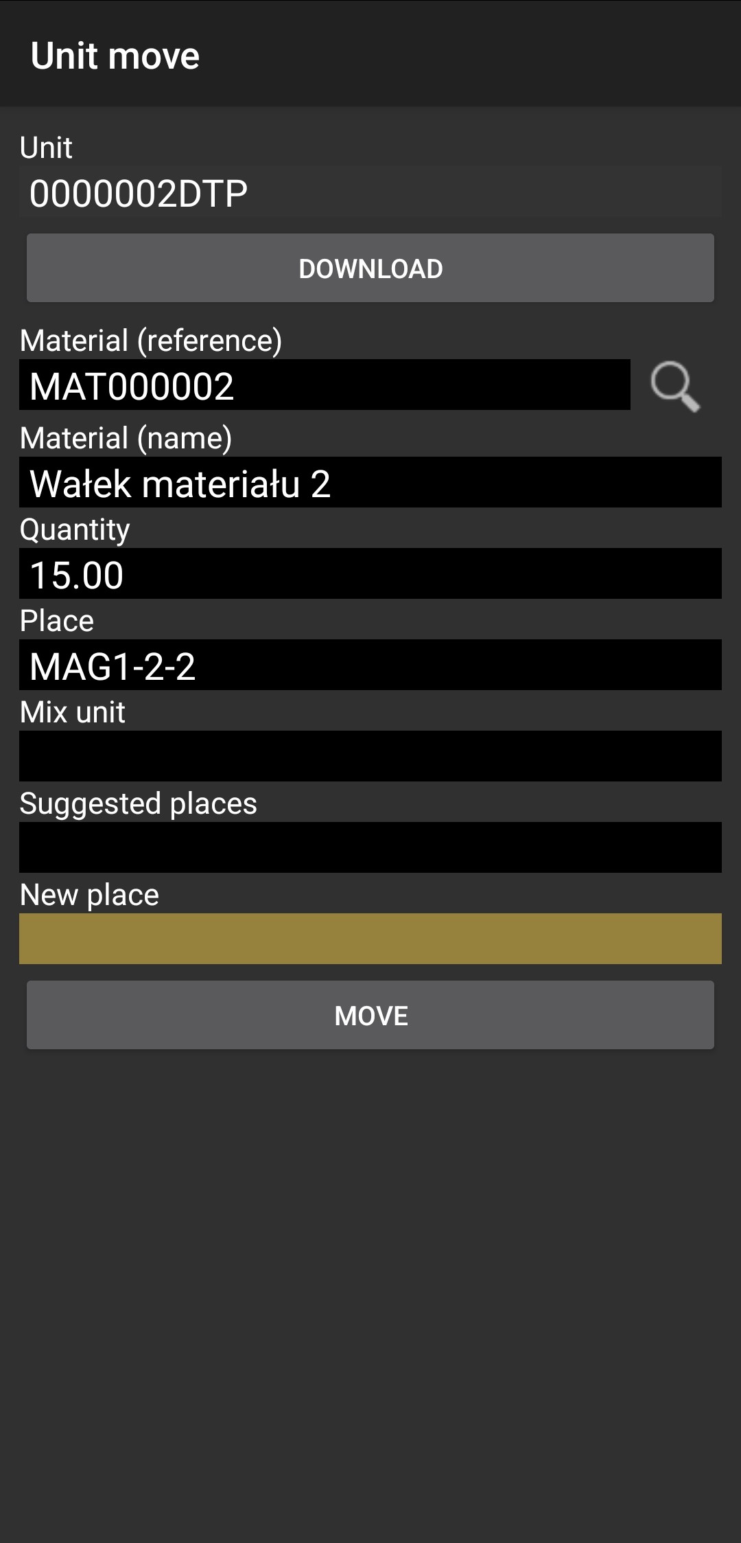 Button to display details of the unit
