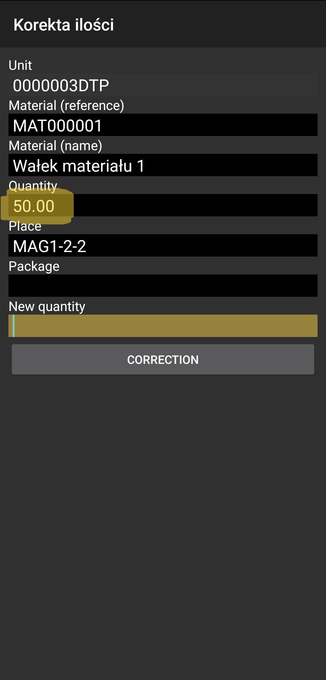 Confirmation of quantity change for the unit Confirmation of quantity change for the unit