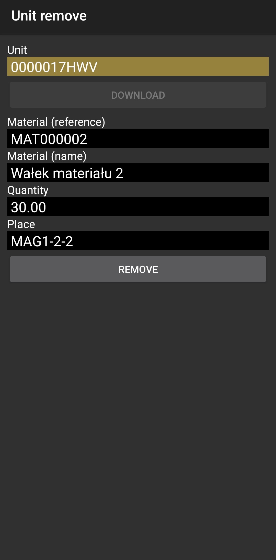 Option to remove a warehouse unit