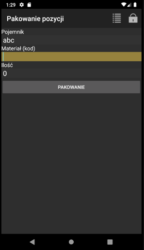 Item packing screen