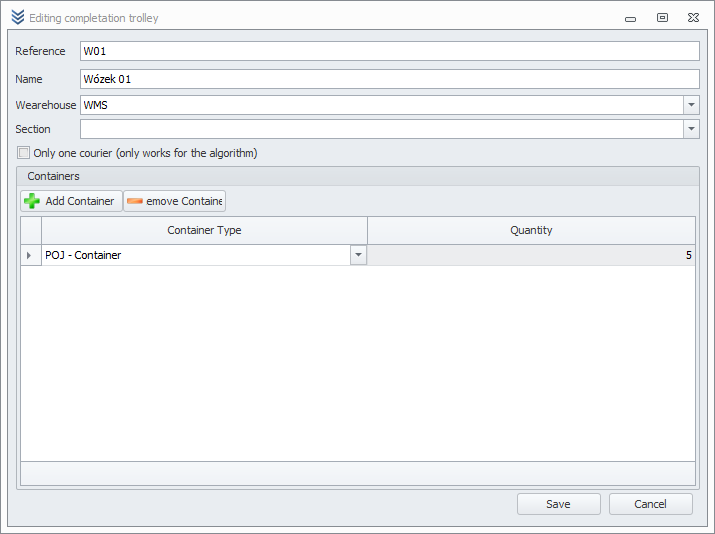Picking carts configuration