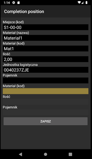 Picking screen
