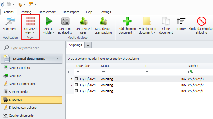 Options for organizing views in WMS Weaver View organization