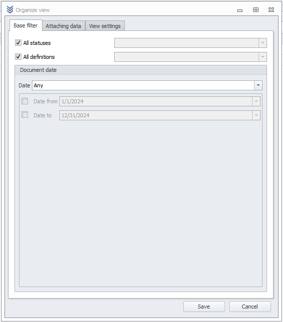 Basic filter settings for views in WMS Weaver Basic filter settings