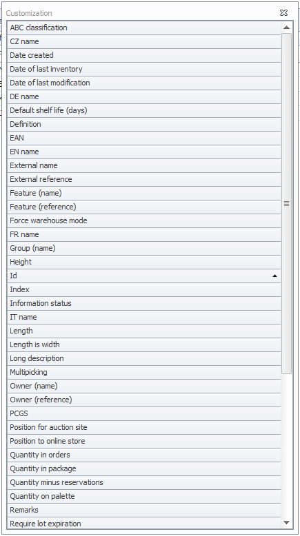 Example of customizing table view in WMS Weaver Customizing table view