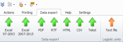 Exporting data from the WMS Weaver system Data export tab