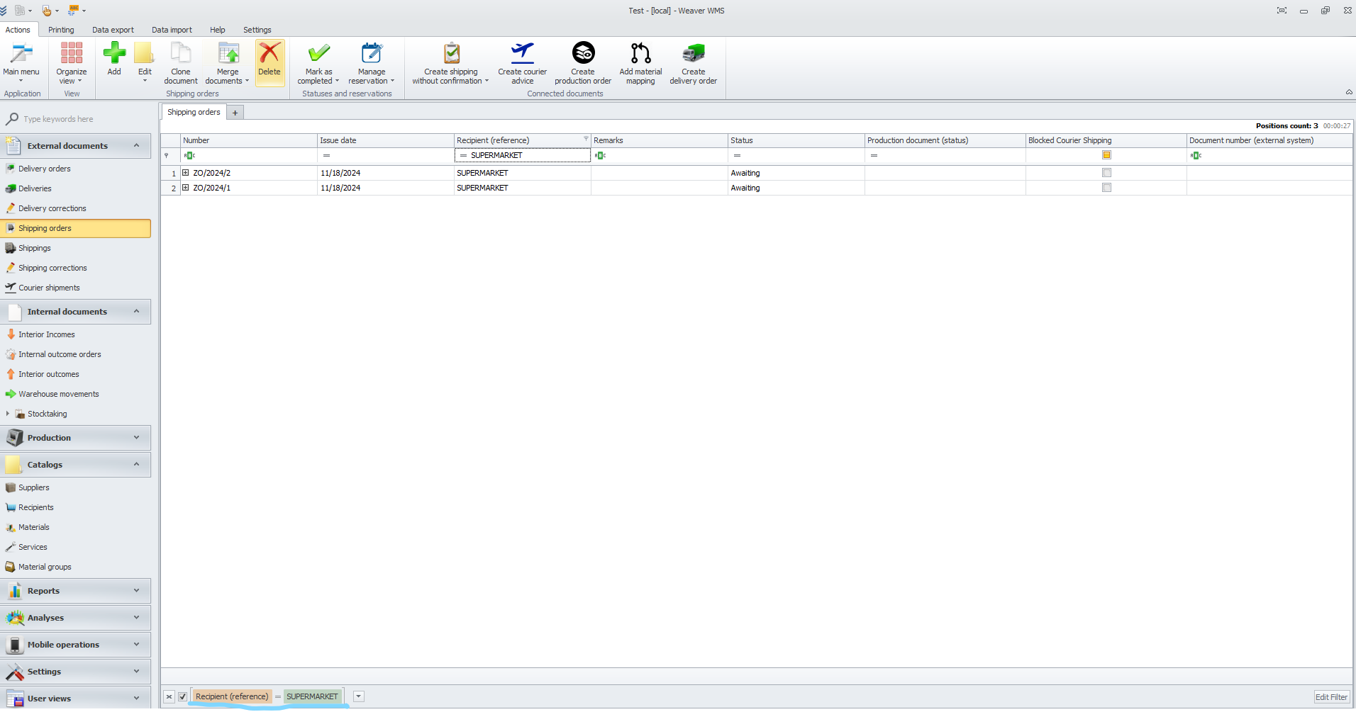 Example of a user-customized view in WMS Weaver User view example