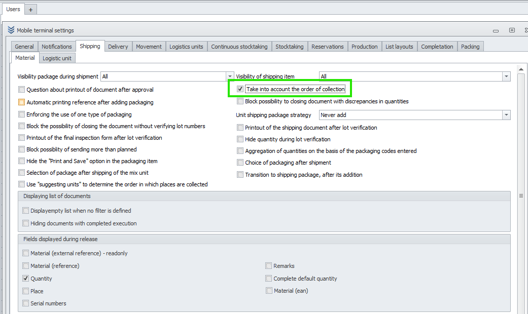 Configuration of mobile terminal settings